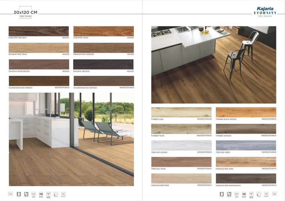 Kajaria wood-look glazed vitrified plank tile in walnut finish